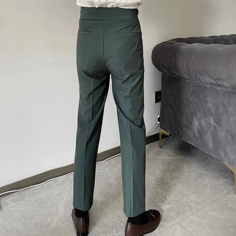 Men's Solid Color Suit Slim Fit High Waist Business Casual Pants