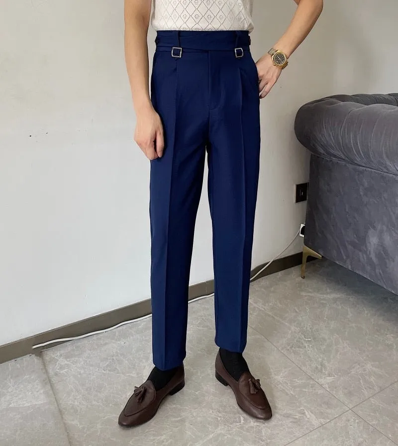 Men's Solid Color Suit Slim Fit High Waist Business Casual Pants