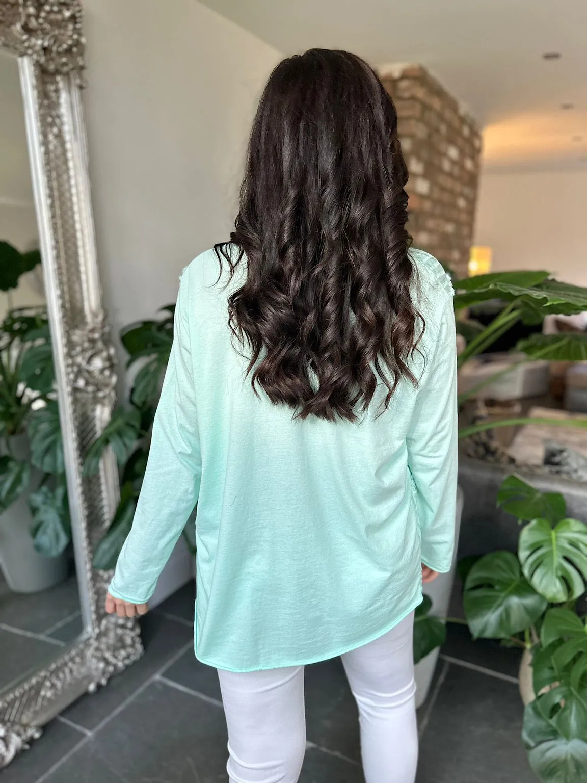 Mint Ribbed Clover Pattern Top Maisie