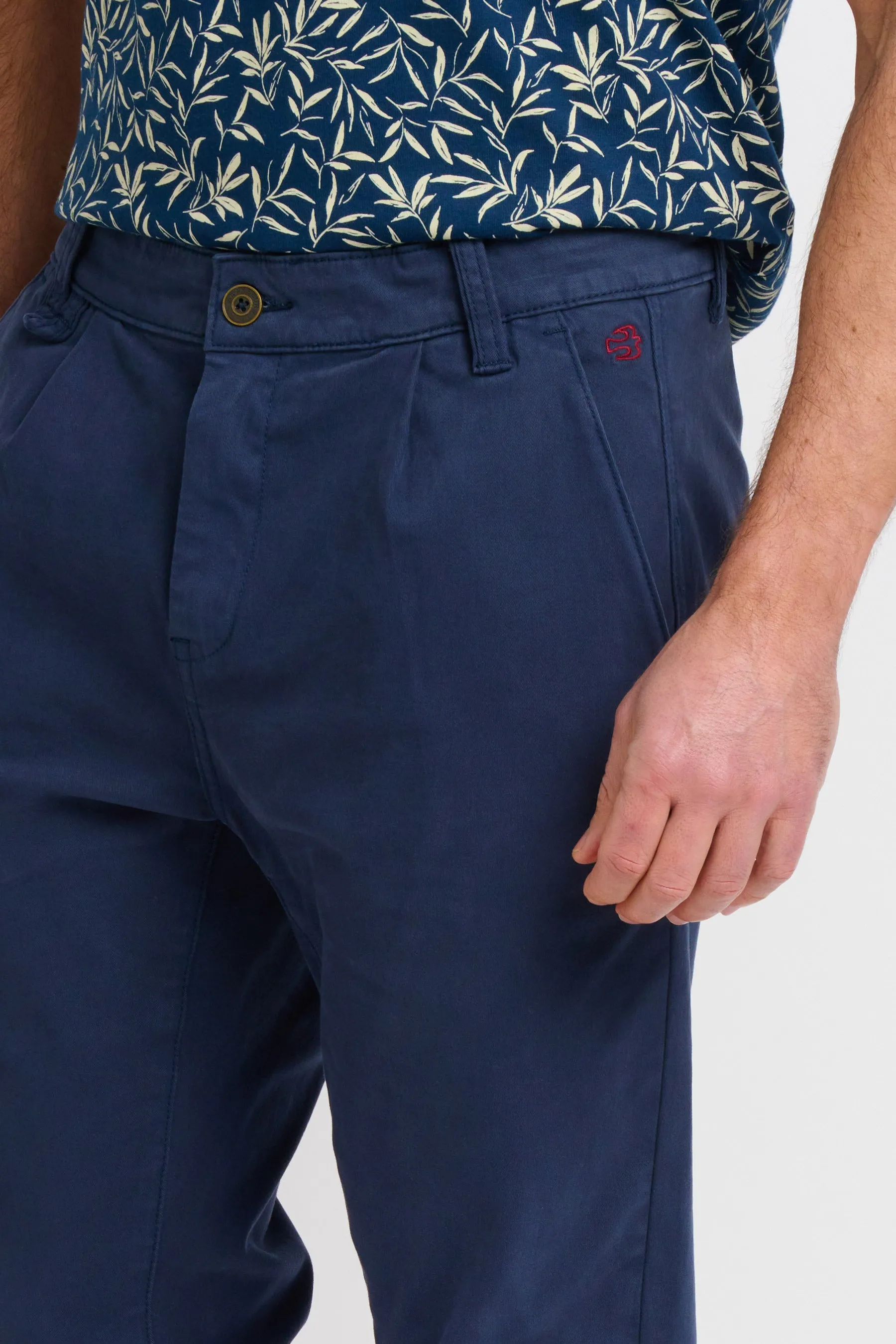 Navy Pleat Front Chinos