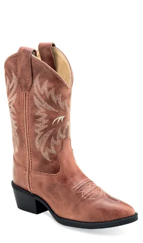 Old West Children Girls Western Cactus Pink Leather Cowboy Boots