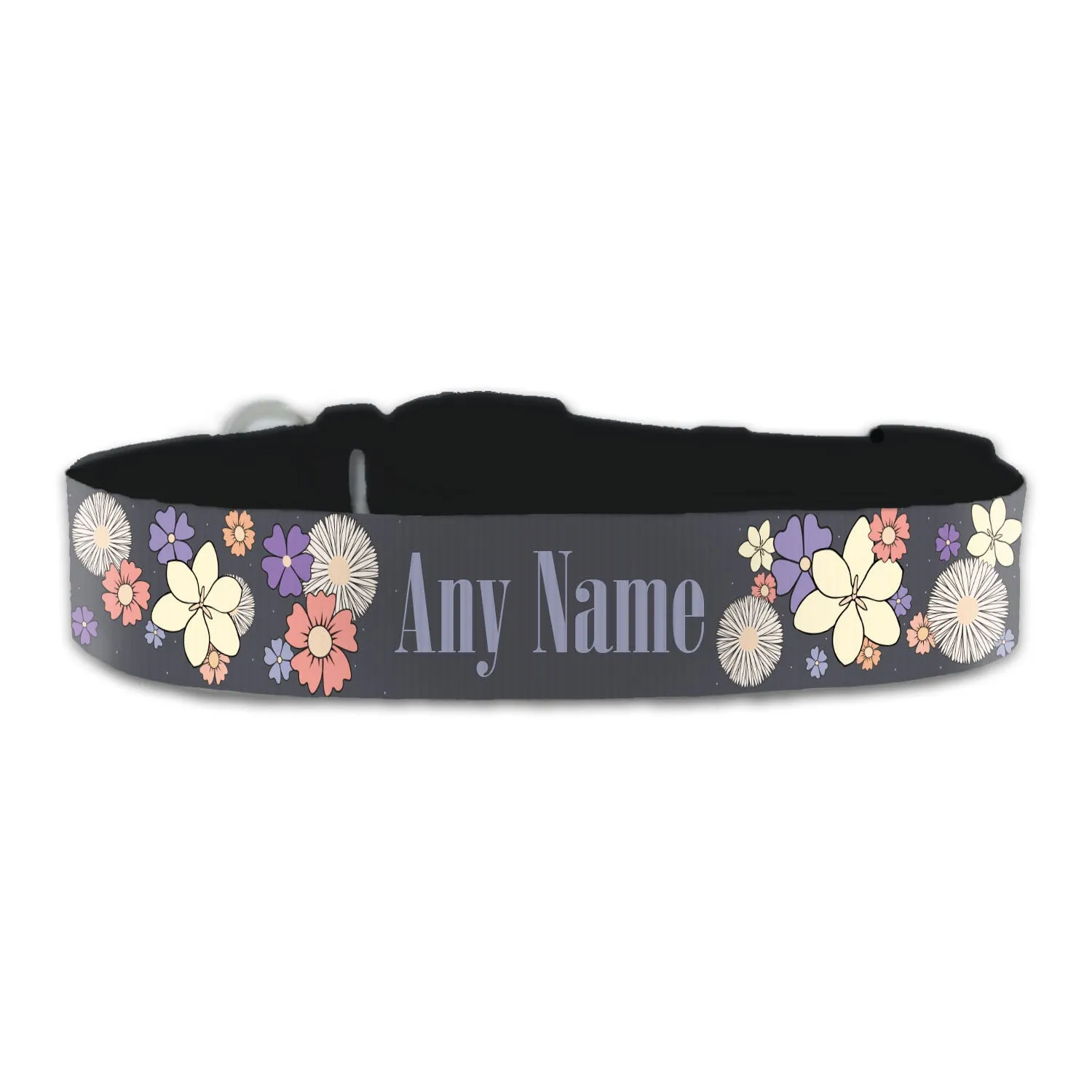 Personalised Large Dog Collar with Floral Background