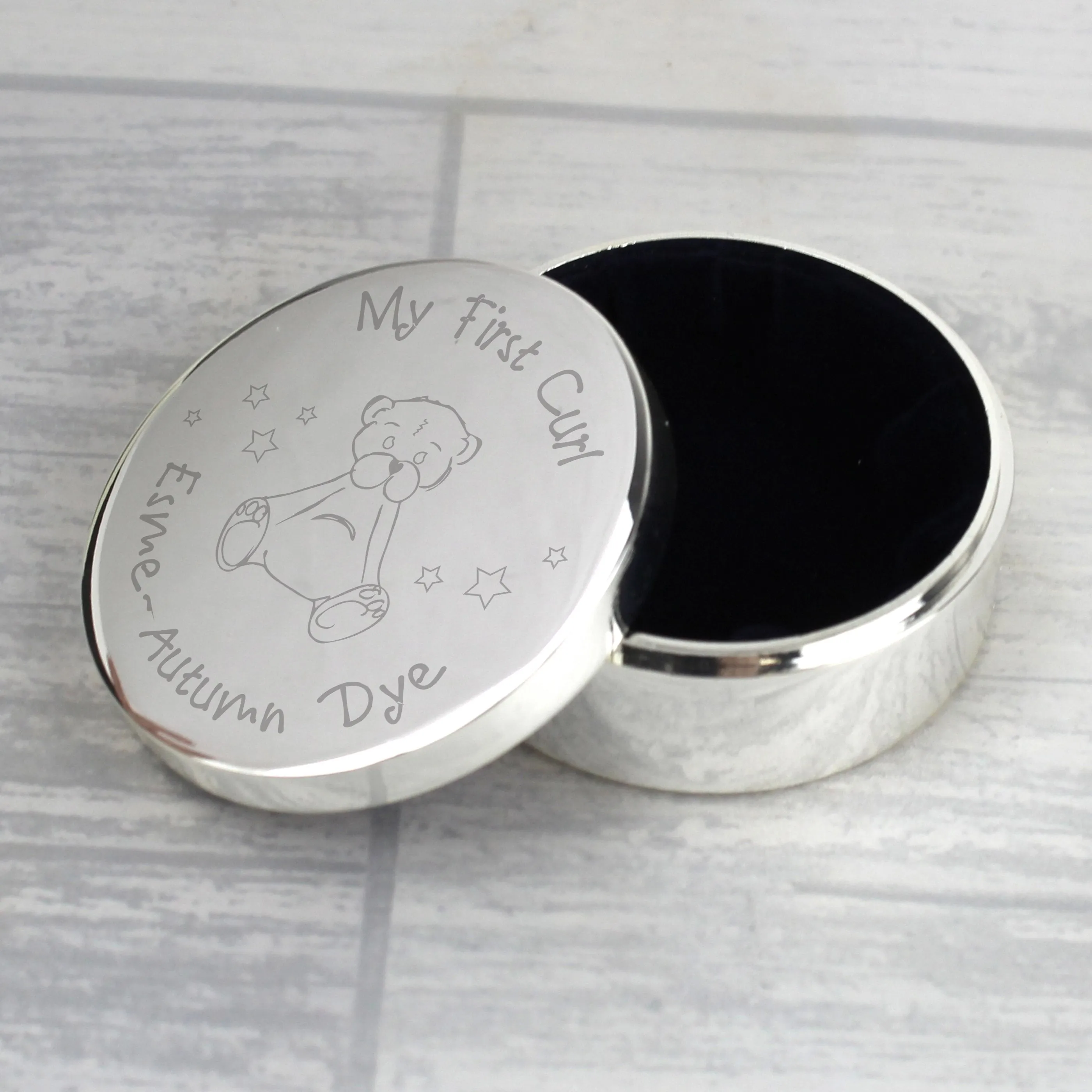 Personalised Teddy My First Curl Trinket Box