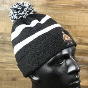 Philadelphia Flyers Mascot Gritty Black And White Striped Cuffed Pom Pom Winter Beanie | Black Winter Beanie