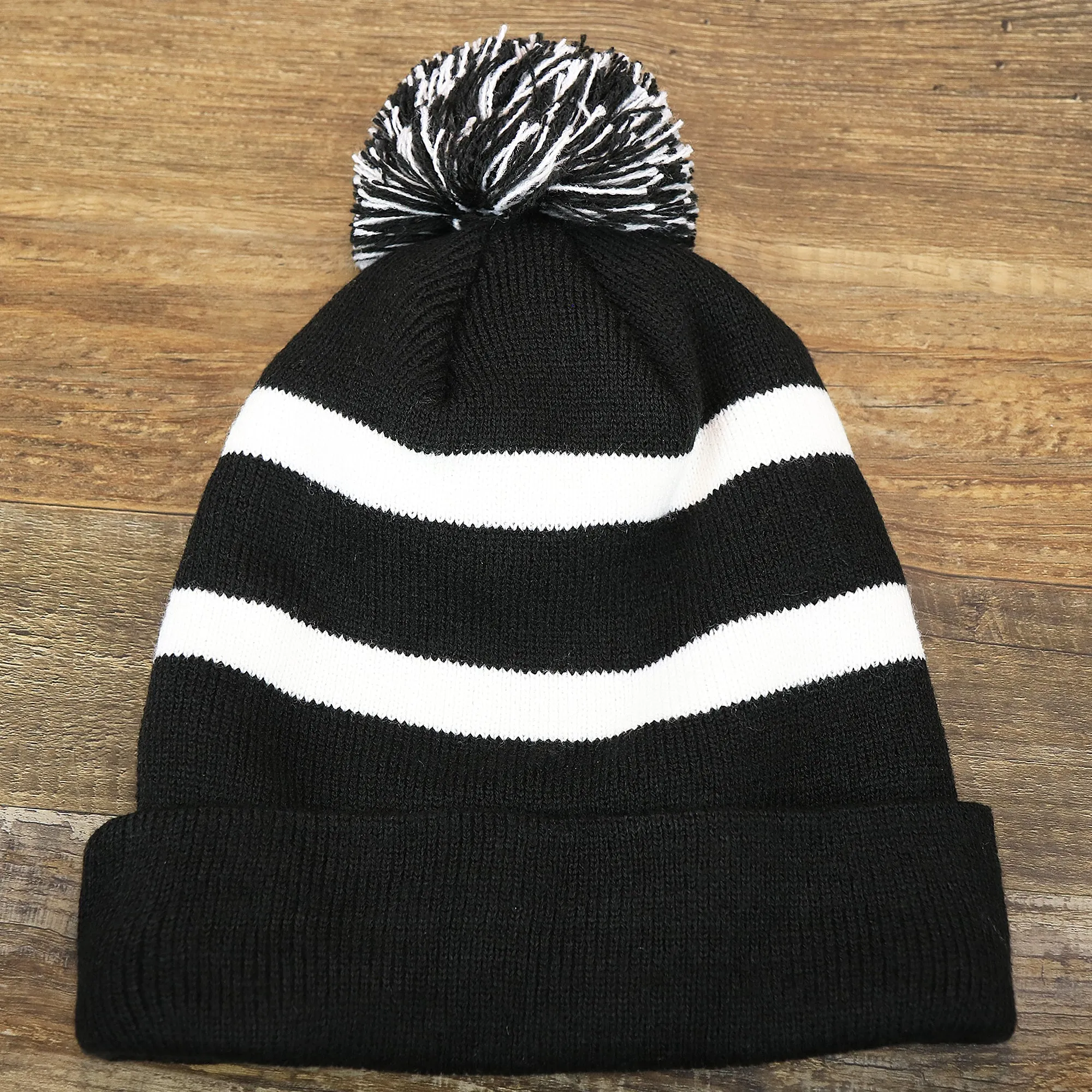 Philadelphia Flyers Mascot Gritty Black And White Striped Cuffed Pom Pom Winter Beanie | Black Winter Beanie