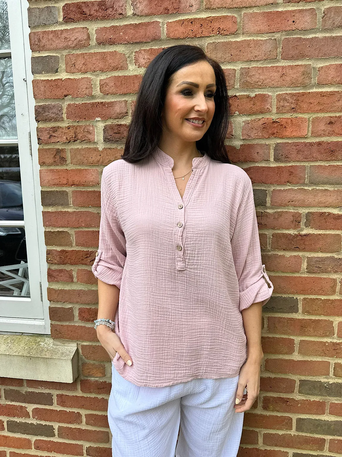 Pink Bubble Cotton Lightweight Blouse Dinah