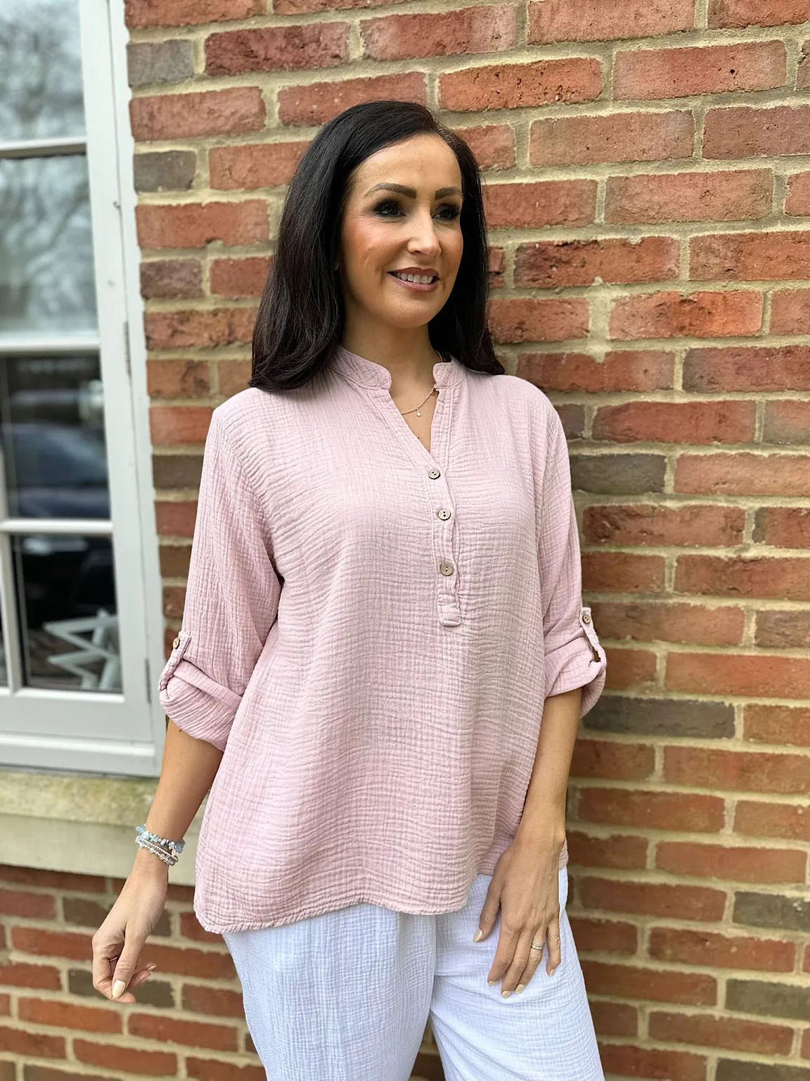 Pink Bubble Cotton Lightweight Blouse Dinah