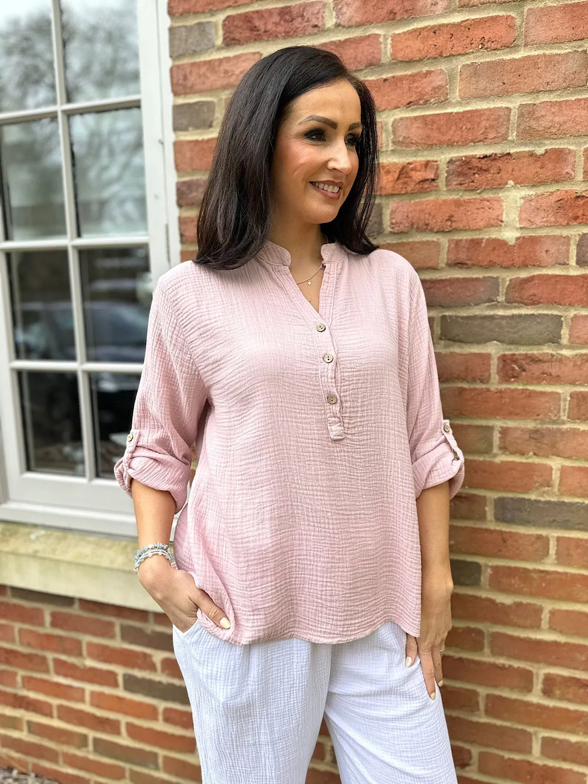 Pink Bubble Cotton Lightweight Blouse Dinah