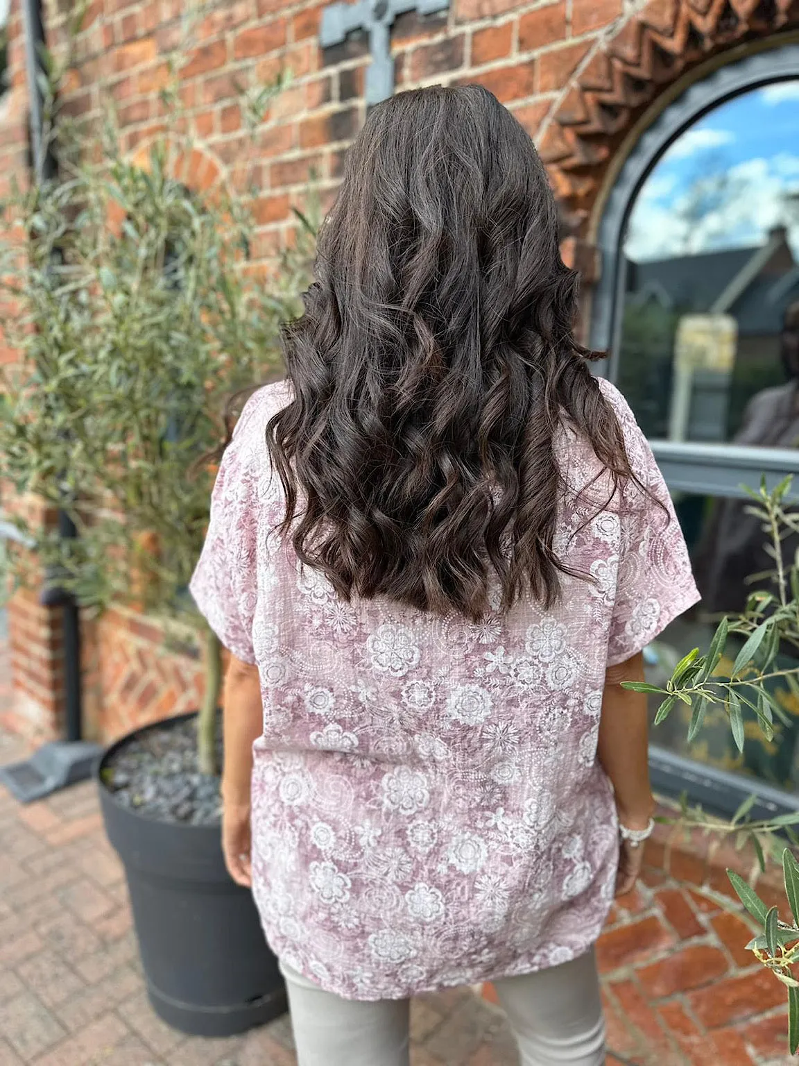 Pink Floral Patterned Frill Button Top Lisa