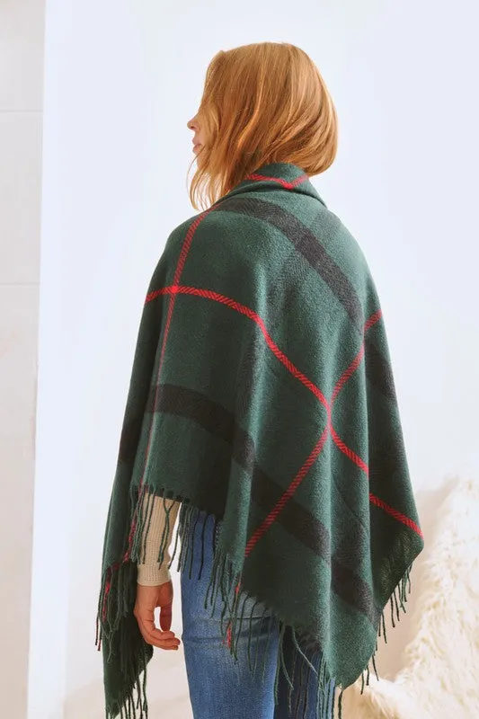 PLAID SQUARE FRINGE SHAWL SCARF