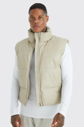 Pu Funnel Neck Quilted Gilet | boohooMAN UK