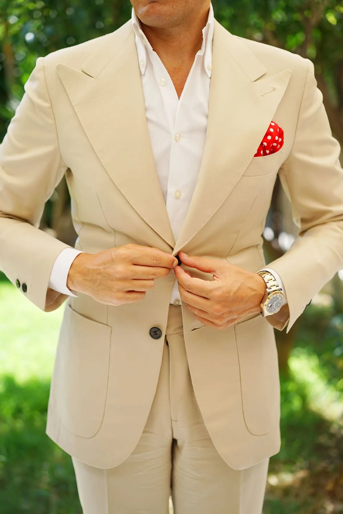 Red with White Large Polka Dots Cotton Pocket Square