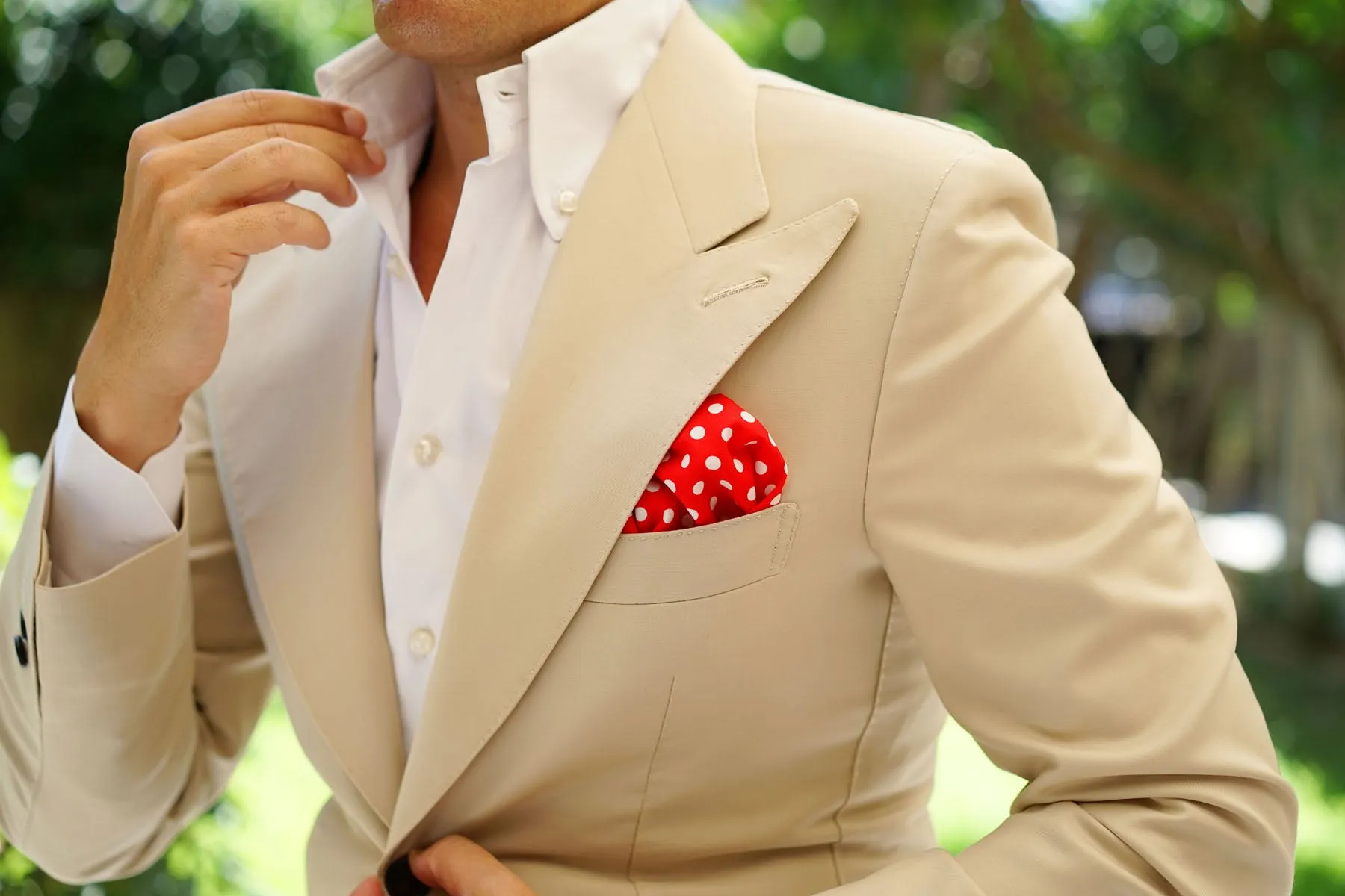 Red with White Large Polka Dots Cotton Pocket Square