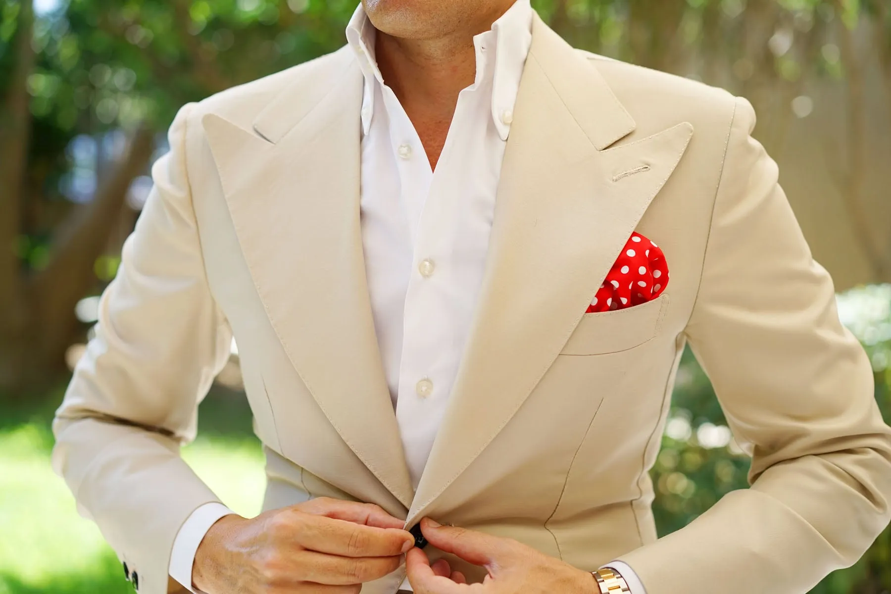 Red with White Large Polka Dots Cotton Pocket Square