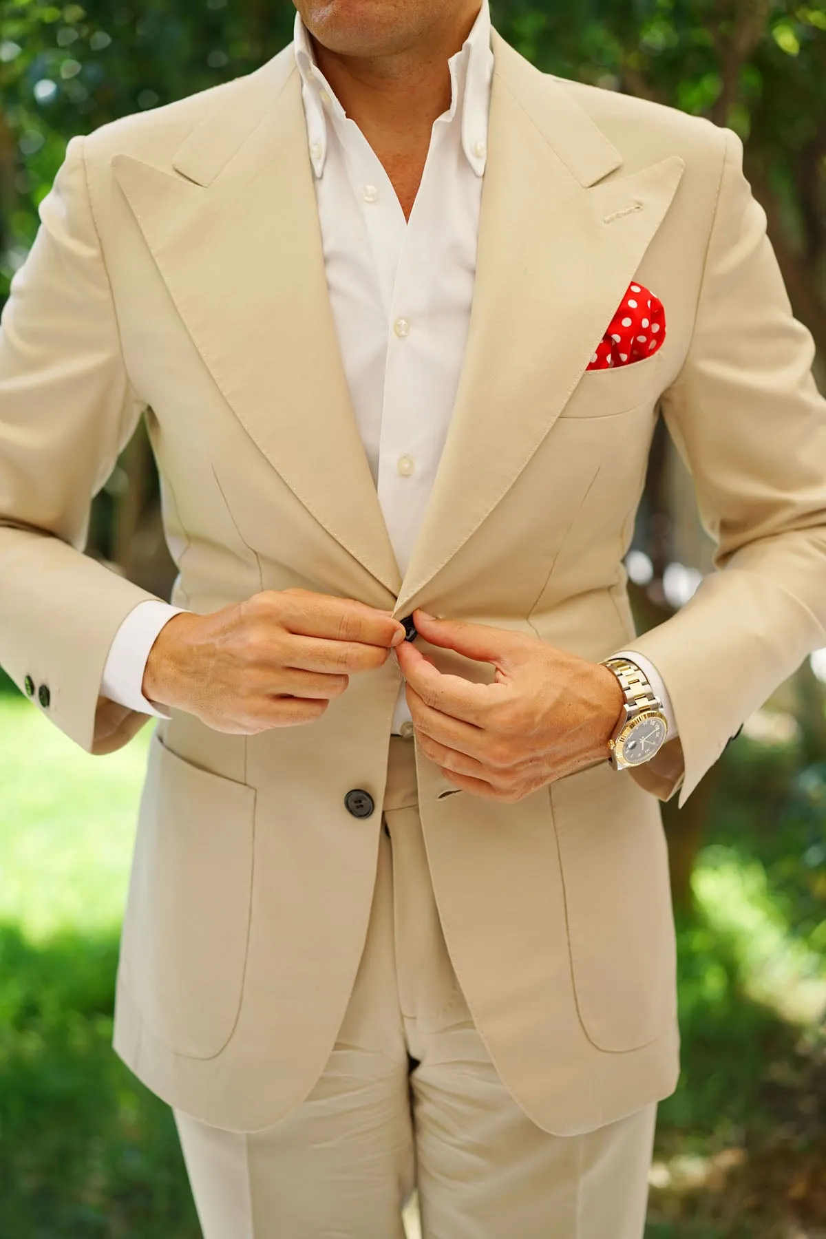 Red with White Large Polka Dots Cotton Pocket Square