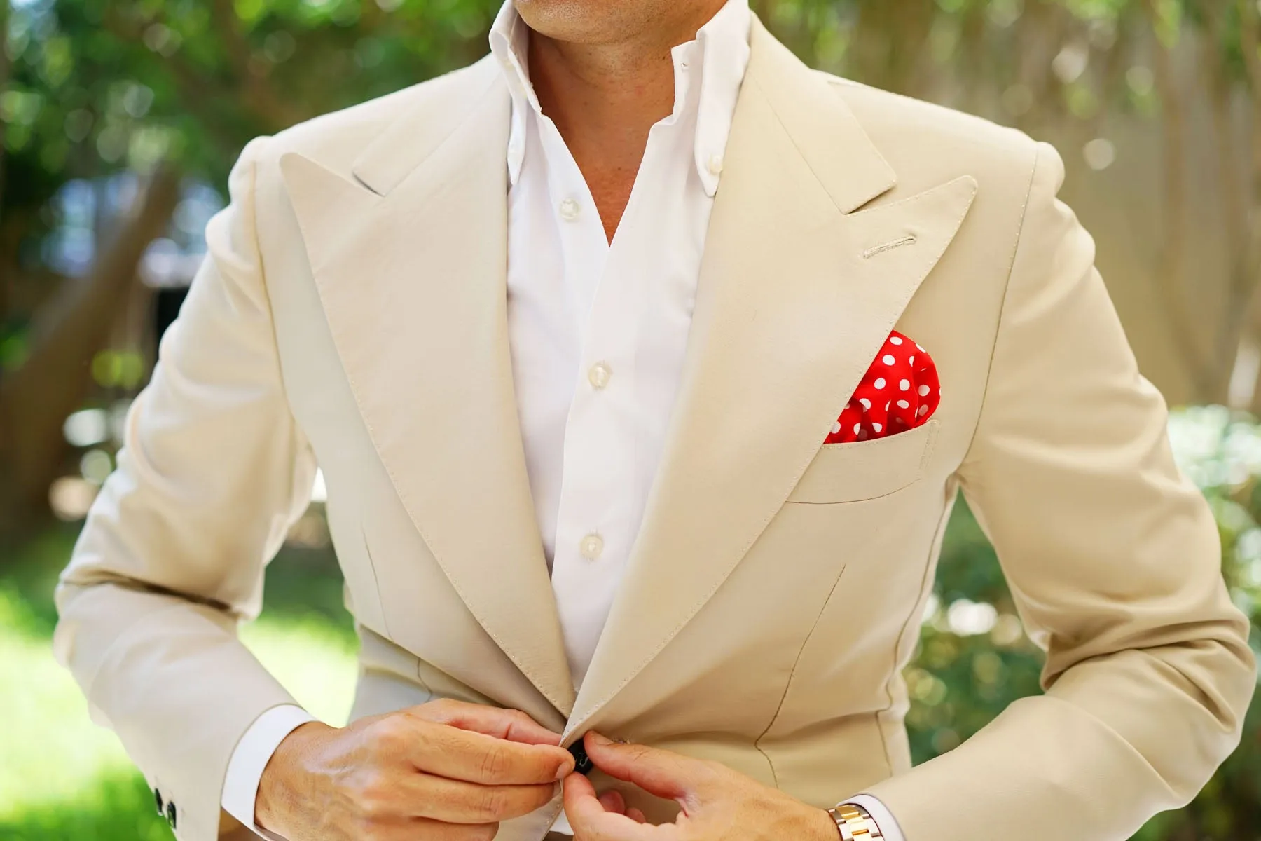 Red with White Large Polka Dots Cotton Pocket Square