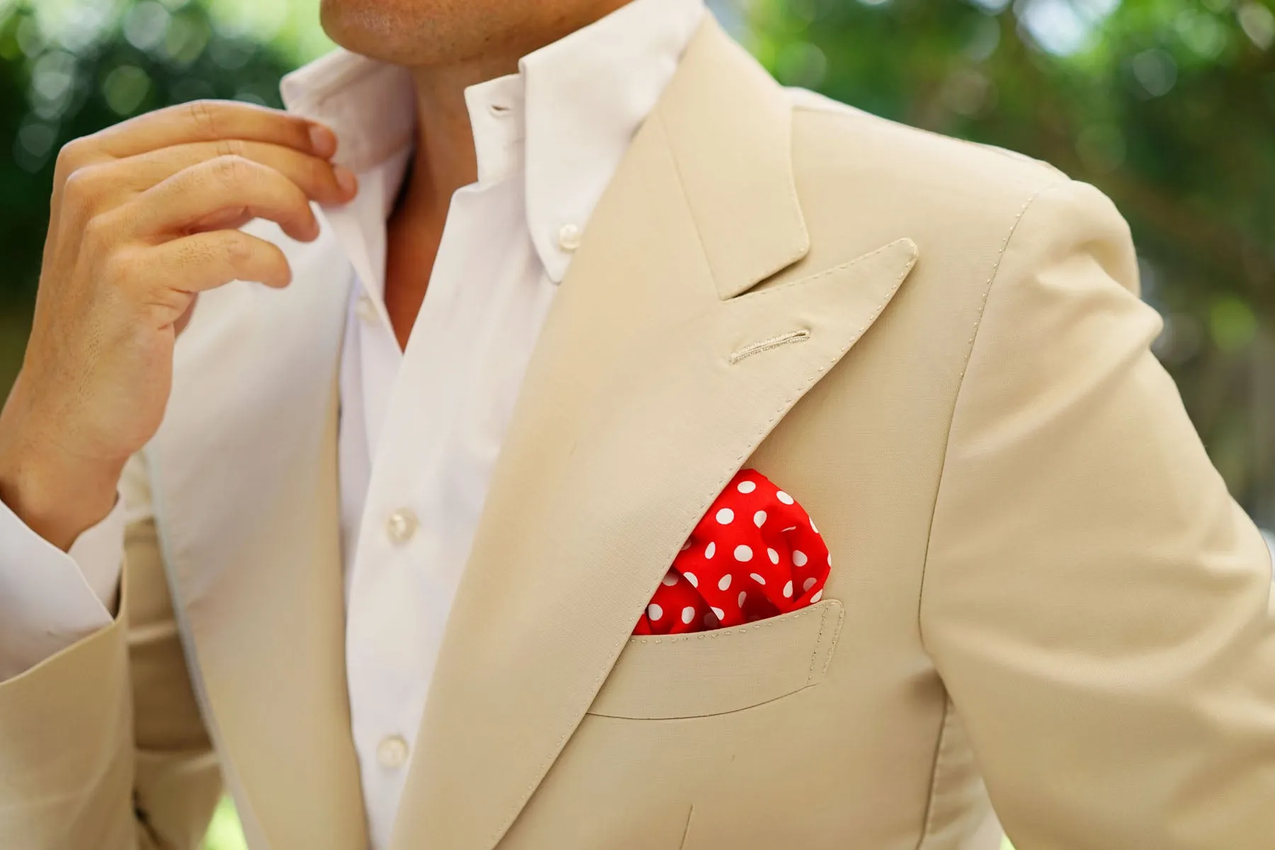 Red with White Large Polka Dots Cotton Pocket Square