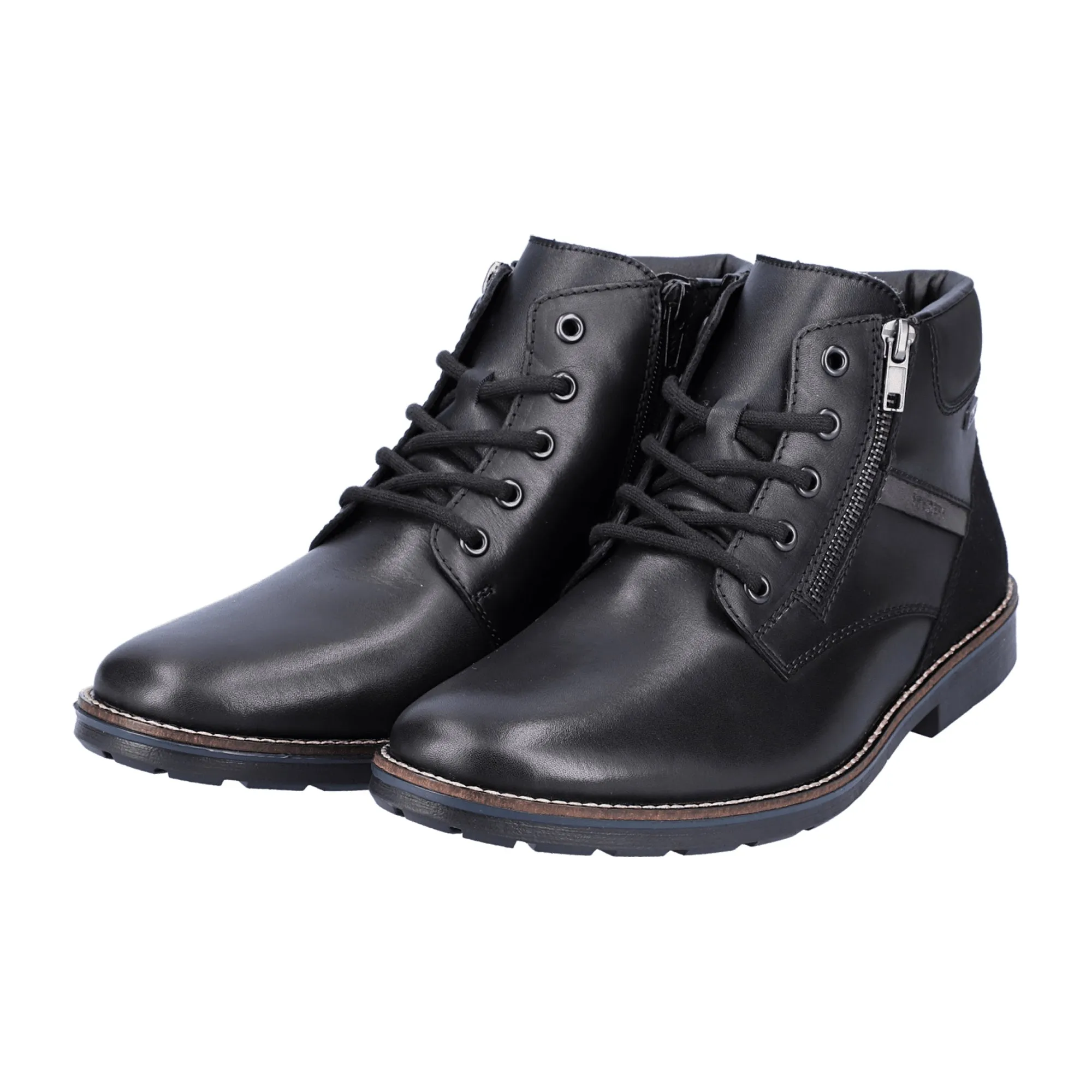 Rieker Black Lace-Up Boots for Men Casual Fall Winter Shoes