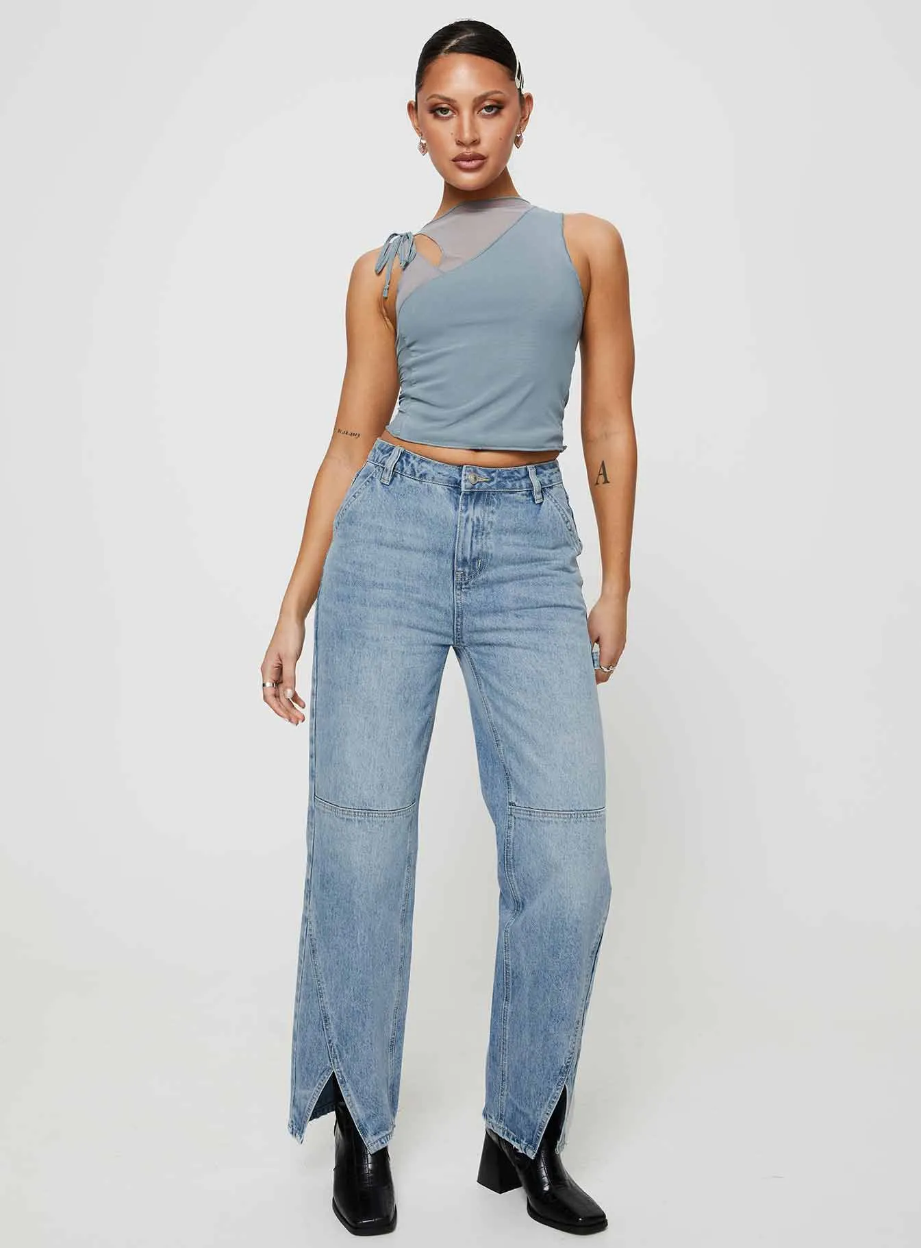 Rihanna Split Hem Jeans Mid Blue