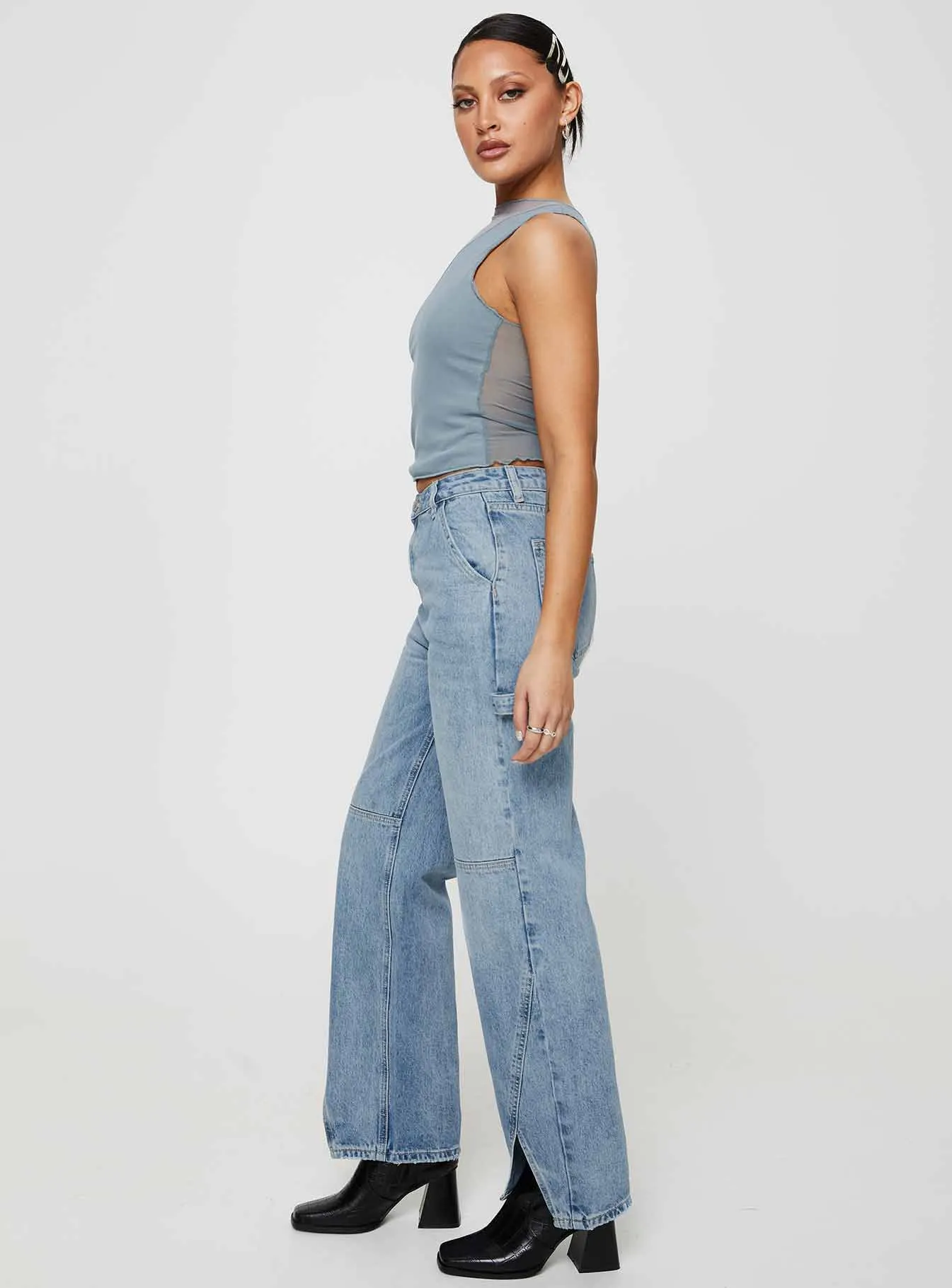 Rihanna Split Hem Jeans Mid Blue