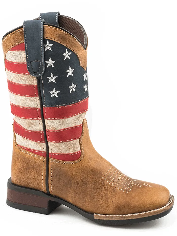 Roper 09-018-0912-2567 Kids Patriotism Tan Oiled Leather Vamp Boot Brown