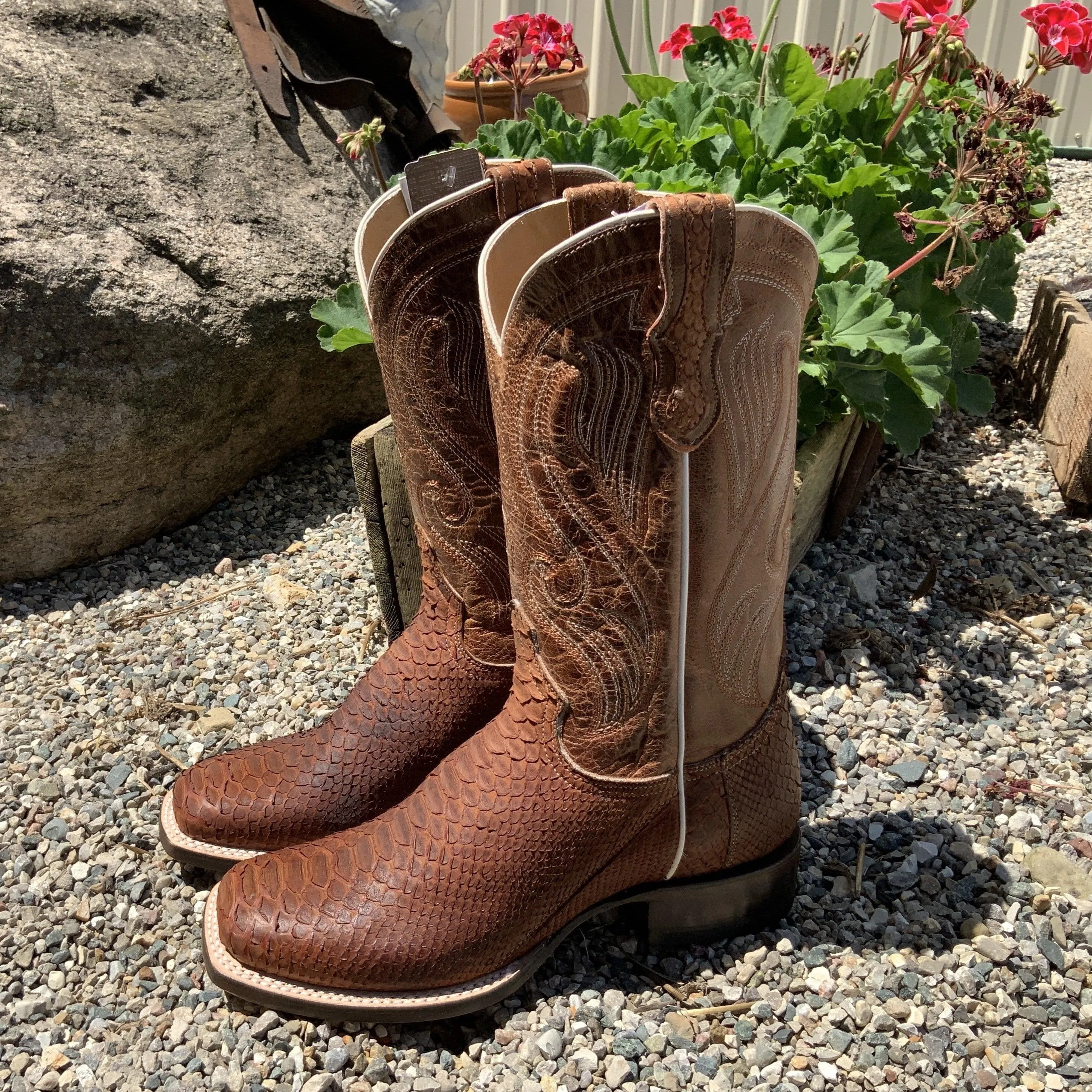 Roper Women's Cognac Brown Python Square Toe Cowgirl Boot 6510-8225