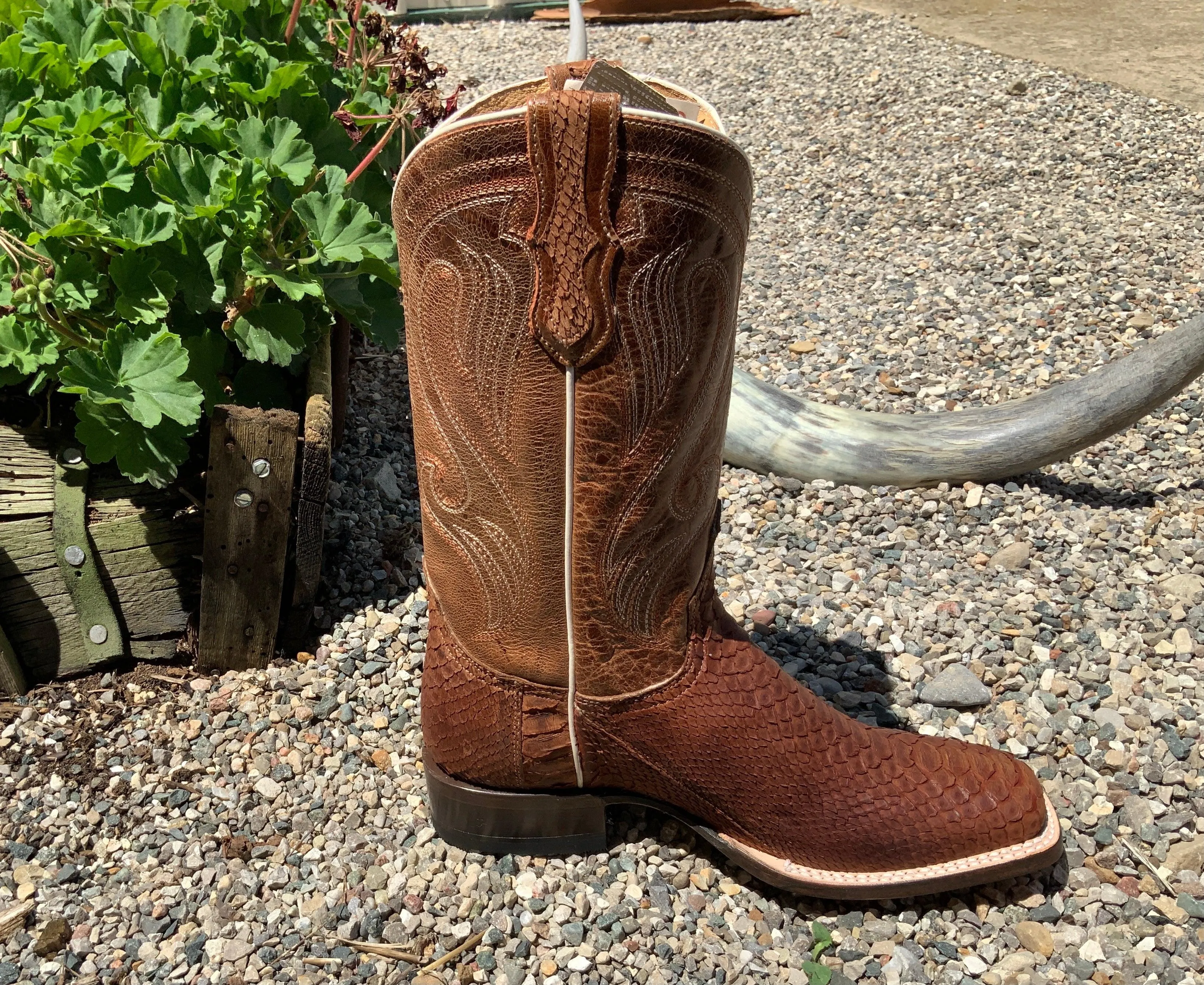 Roper Women's Cognac Brown Python Square Toe Cowgirl Boot 6510-8225