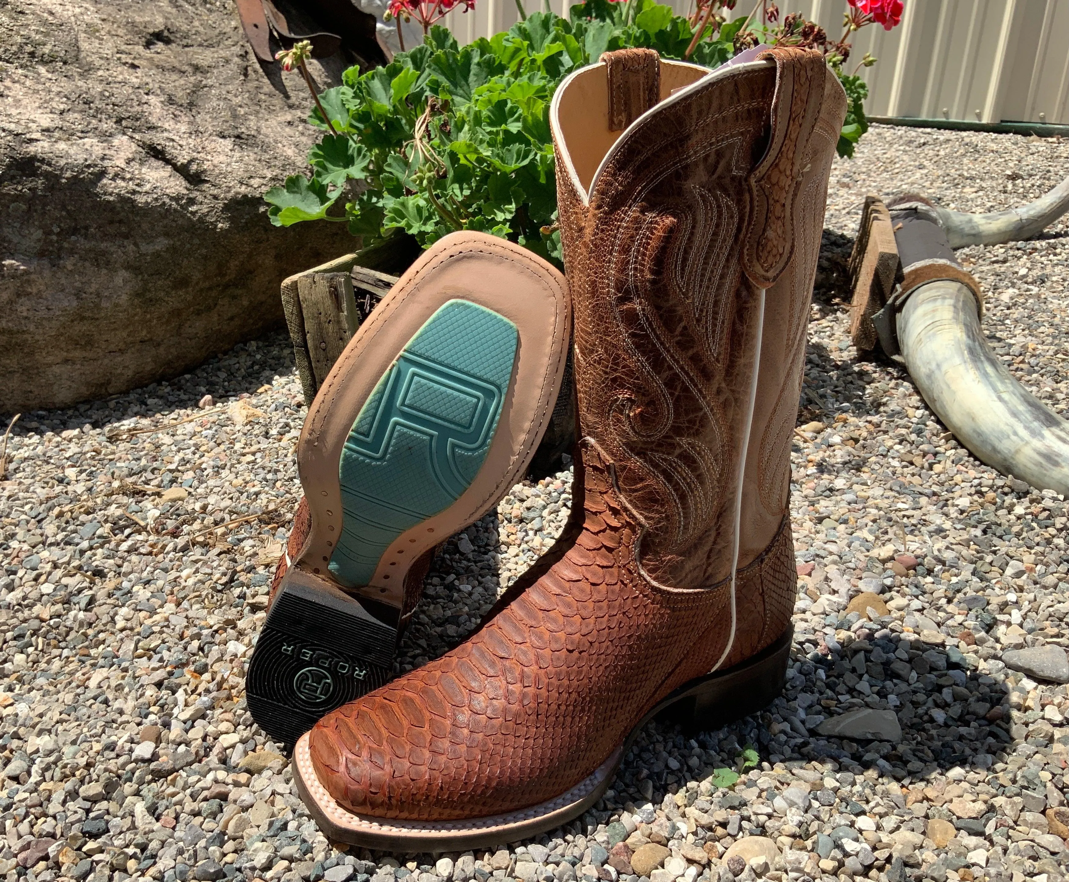 Roper Women's Cognac Brown Python Square Toe Cowgirl Boot 6510-8225