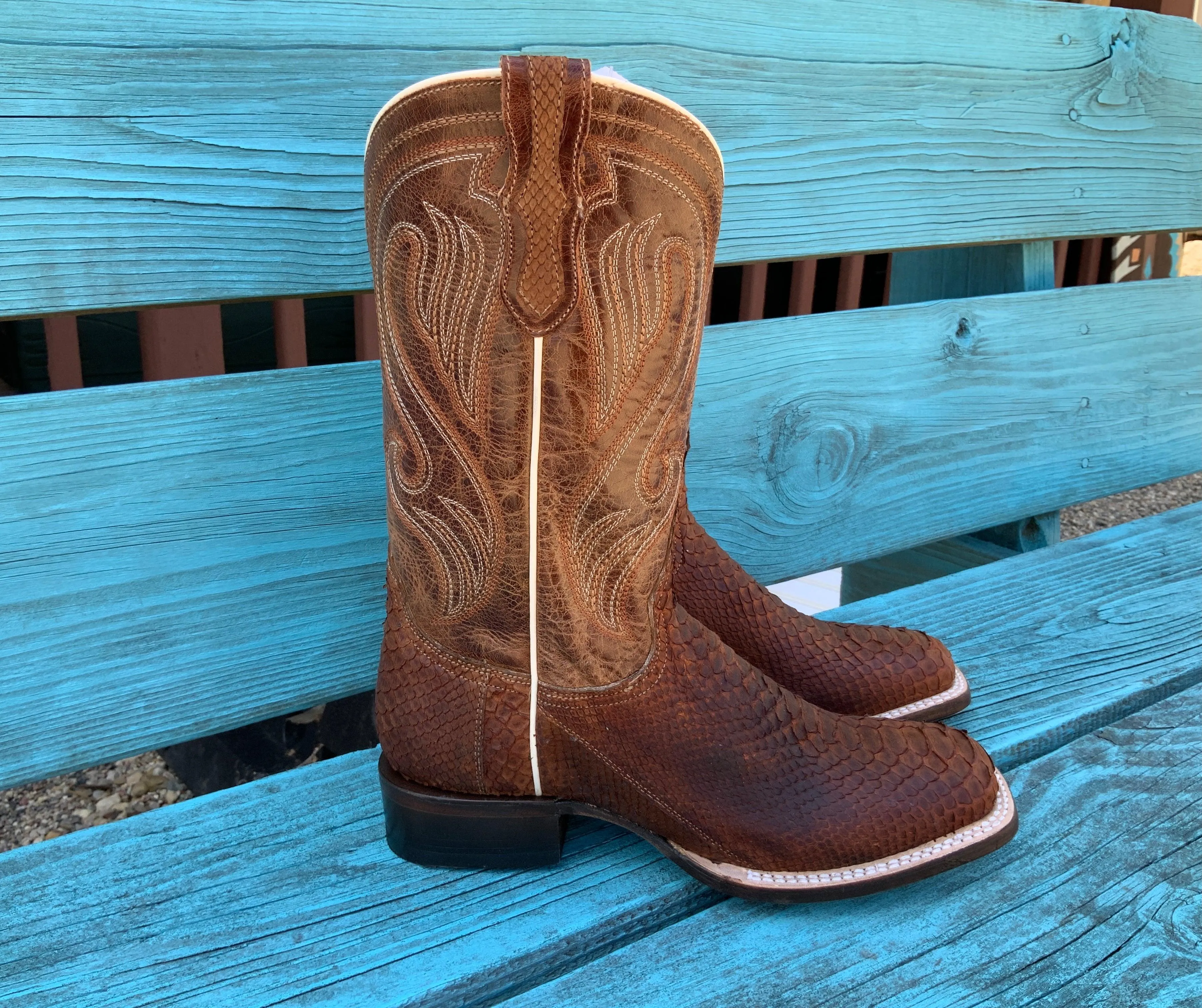 Roper Women's Cognac Brown Python Square Toe Cowgirl Boot 6510-8225