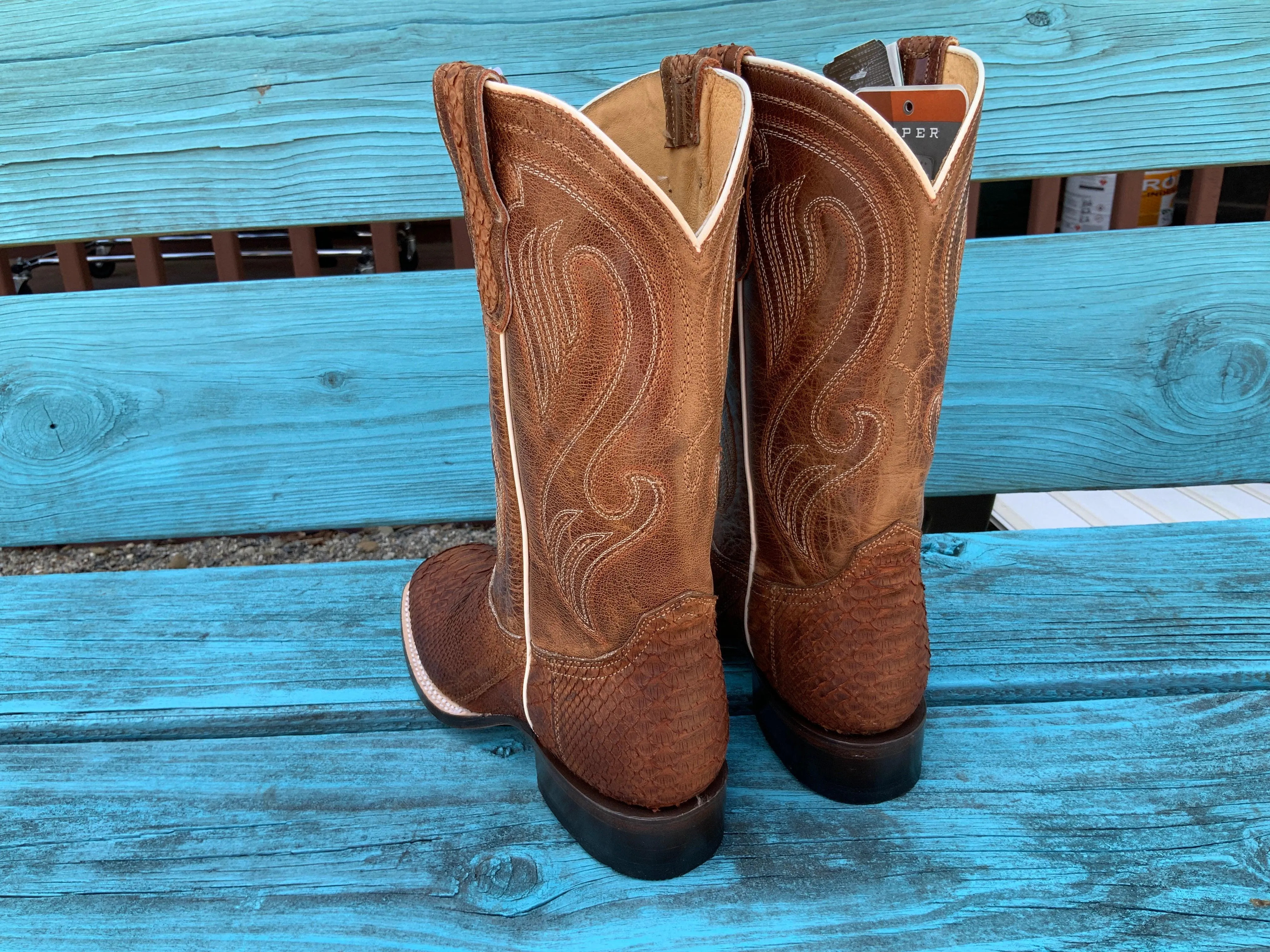 Roper Women's Cognac Brown Python Square Toe Cowgirl Boot 6510-8225