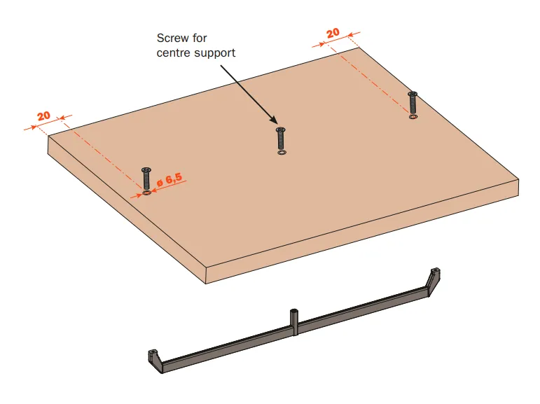 Salice Excessories Hanger Rail Centre Support to suit Angled End Supports