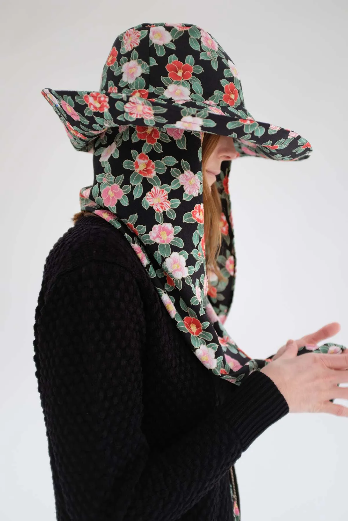 Scarf Hat - Black Floral