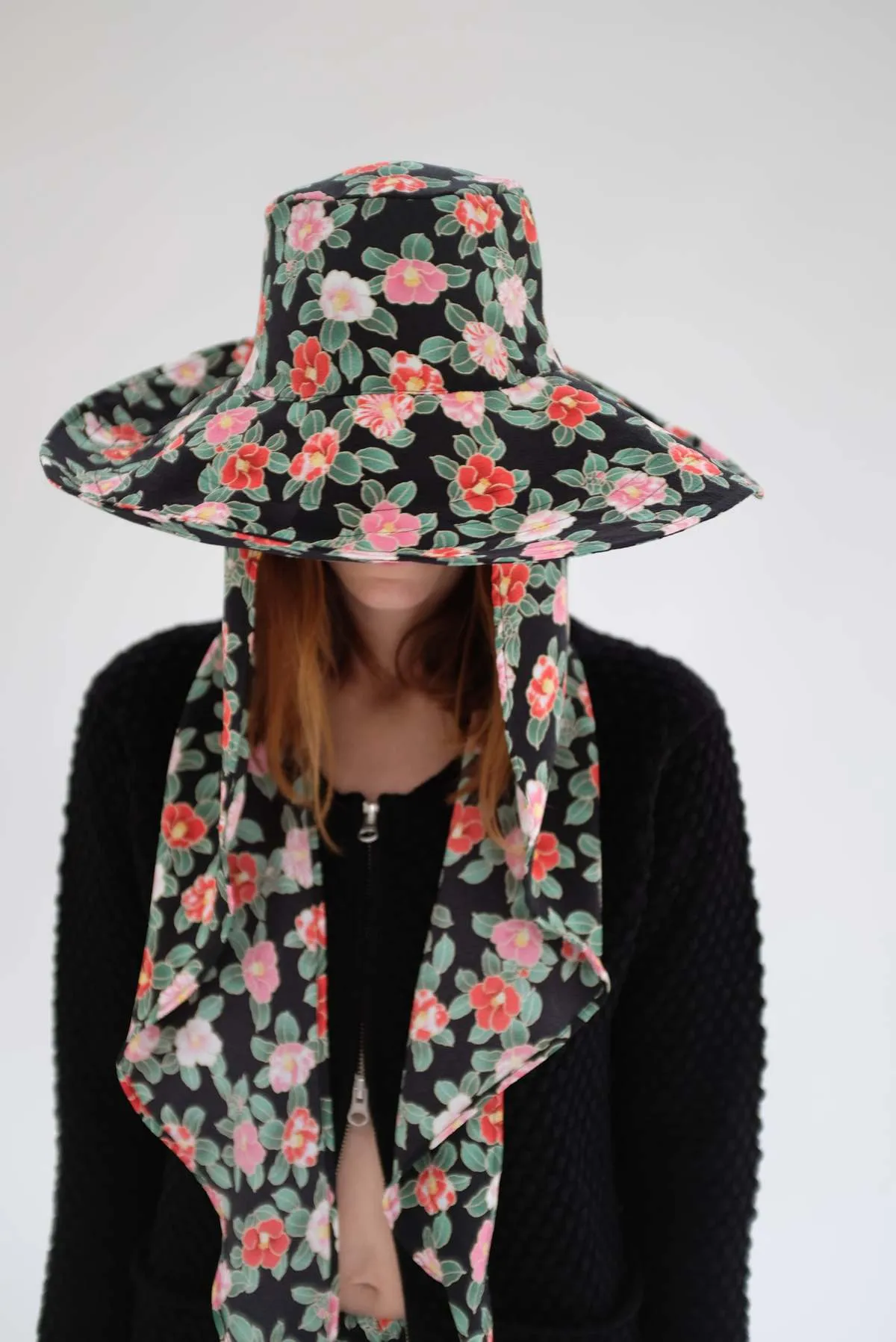 Scarf Hat - Black Floral