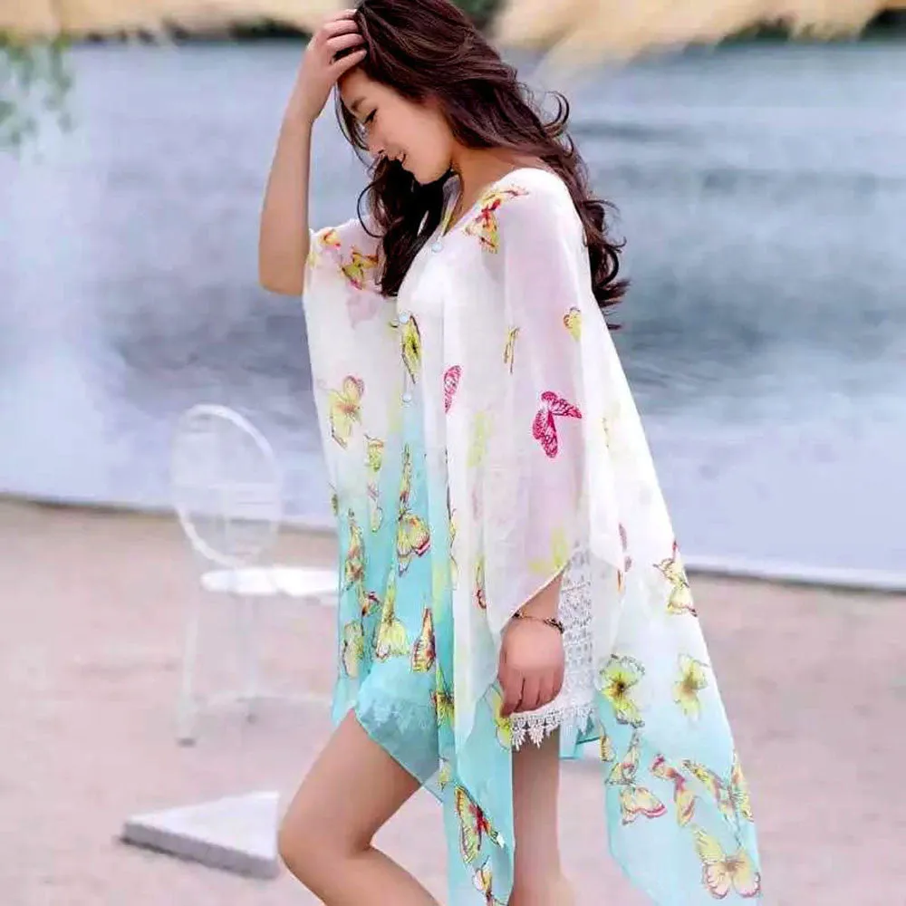 Scarf Women From India Beach Cover Up Butterfly Printing casual Chiffon Loose Shawls and Scarves Sunscreen Tippet Scarfs