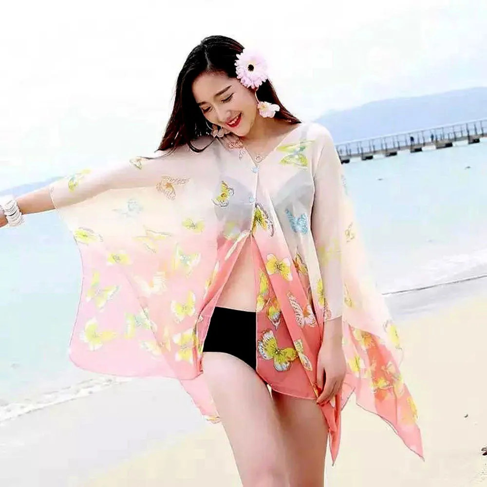 Scarf Women From India Beach Cover Up Butterfly Printing casual Chiffon Loose Shawls and Scarves Sunscreen Tippet Scarfs