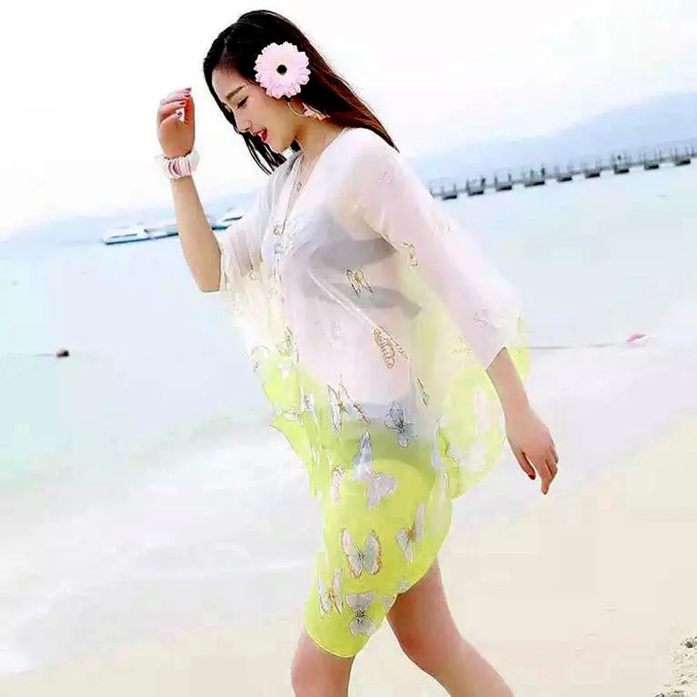 Scarf Women From India Beach Cover Up Butterfly Printing casual Chiffon Loose Shawls and Scarves Sunscreen Tippet Scarfs