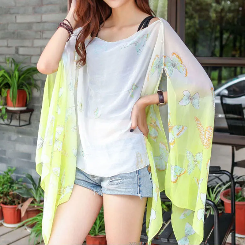 Scarf Women From India Beach Cover Up Butterfly Printing casual Chiffon Loose Shawls and Scarves Sunscreen Tippet Scarfs