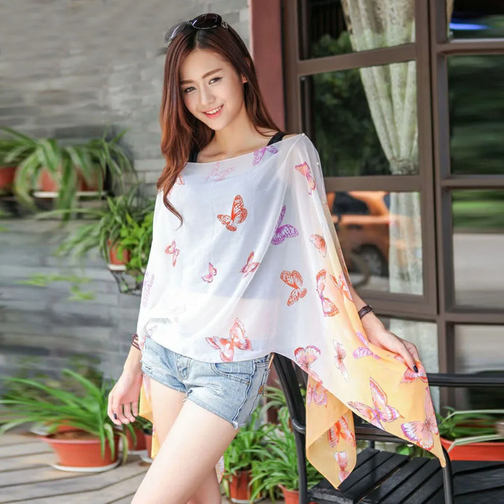 Scarf Women From India Beach Cover Up Butterfly Printing casual Chiffon Loose Shawls and Scarves Sunscreen Tippet Scarfs