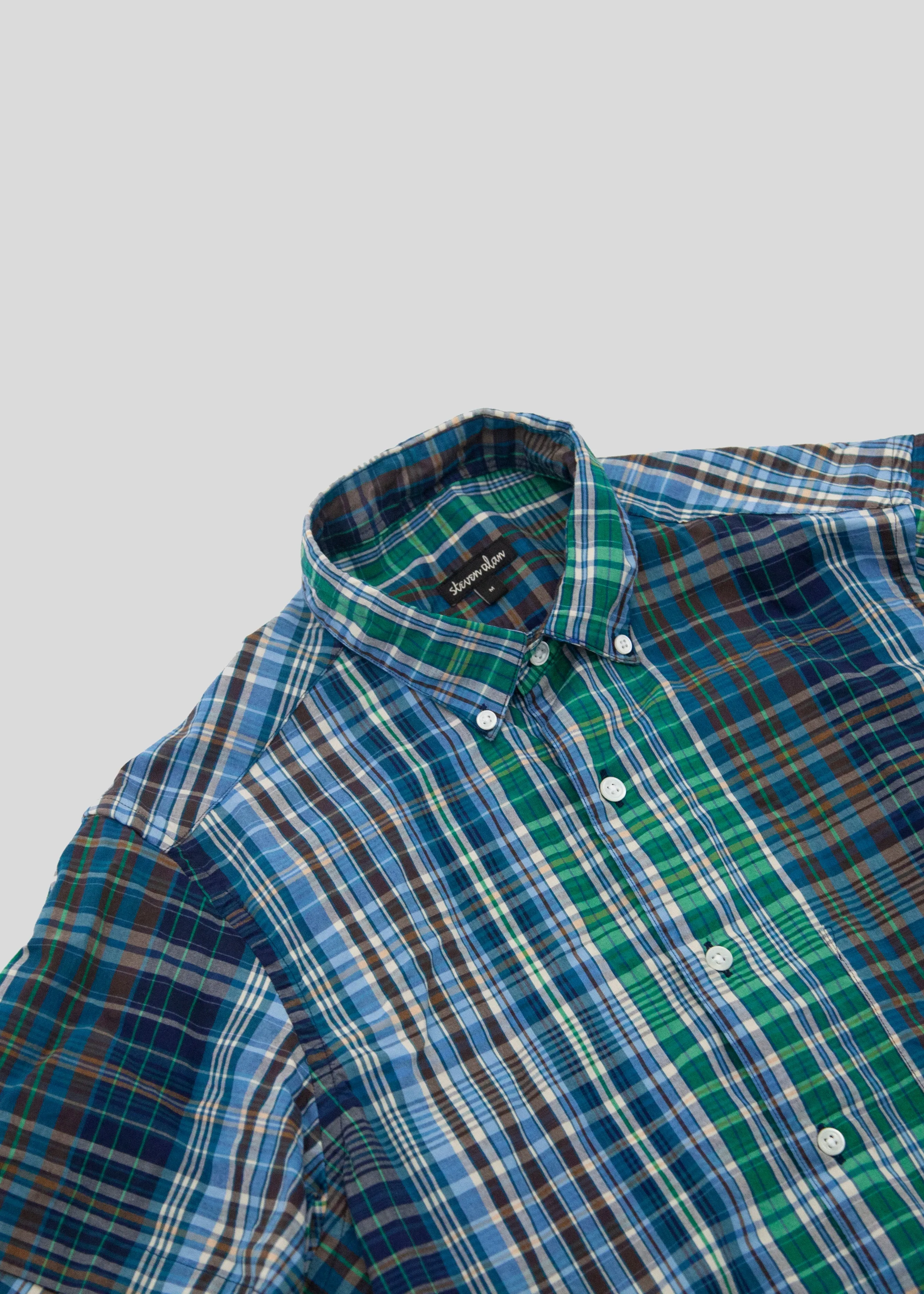 Short Sleeve Single Needle Shirt, Blue Madras