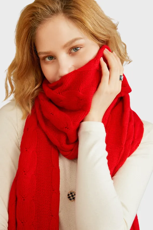 Solid Cable-Knit Cashmere Scarf