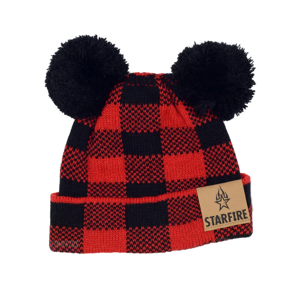 Starfire Baby Buffalo Plaid Double Pom CC Beanie