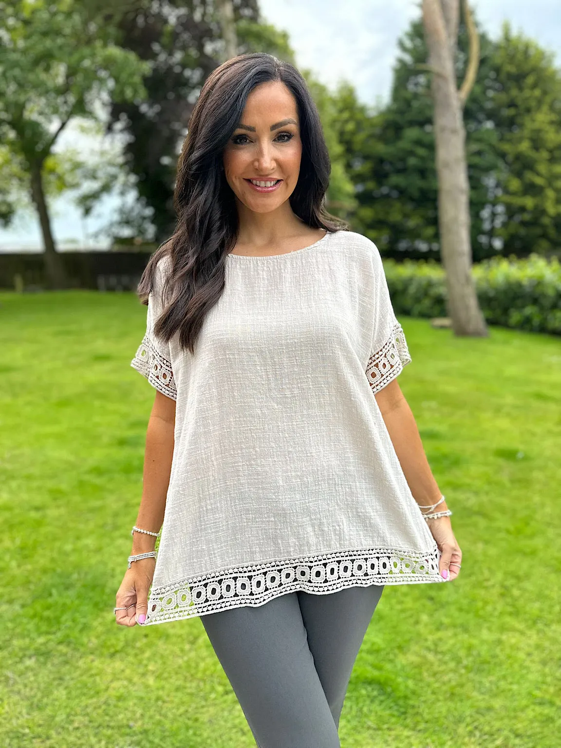 Stone Crochet Trim Top Rachel