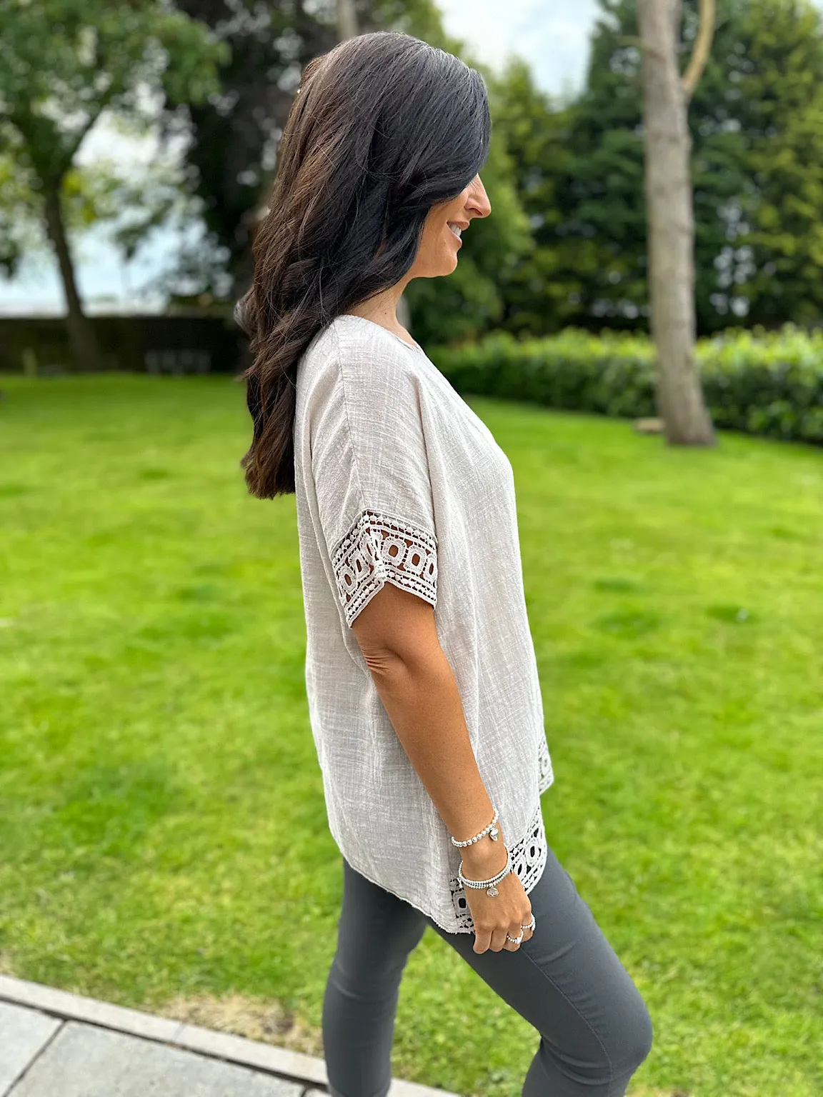 Stone Crochet Trim Top Rachel