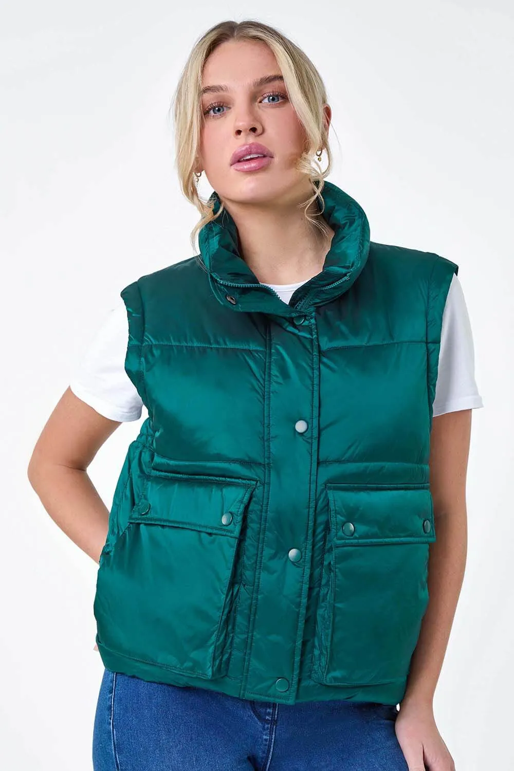 Teal Pocket Detail Quilted Gilet | Roman UK