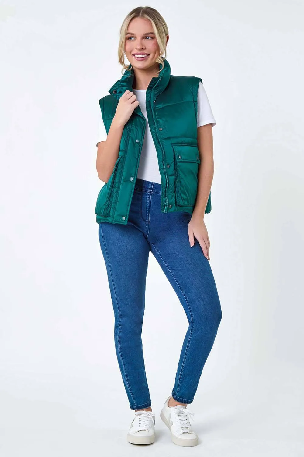 Teal Pocket Detail Quilted Gilet | Roman UK