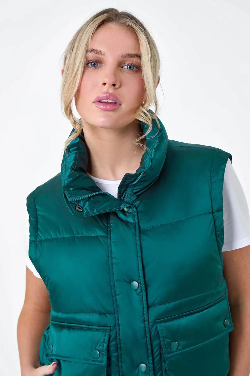 Teal Pocket Detail Quilted Gilet | Roman UK