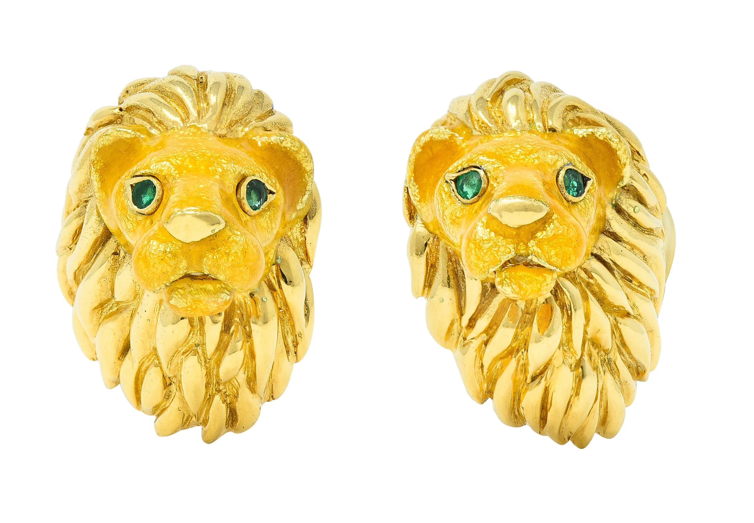 Tiffany & Co. Emerald Enamel 18 Karat Yellow Gold Lion Head Vintage Men's Cufflink Dress Set