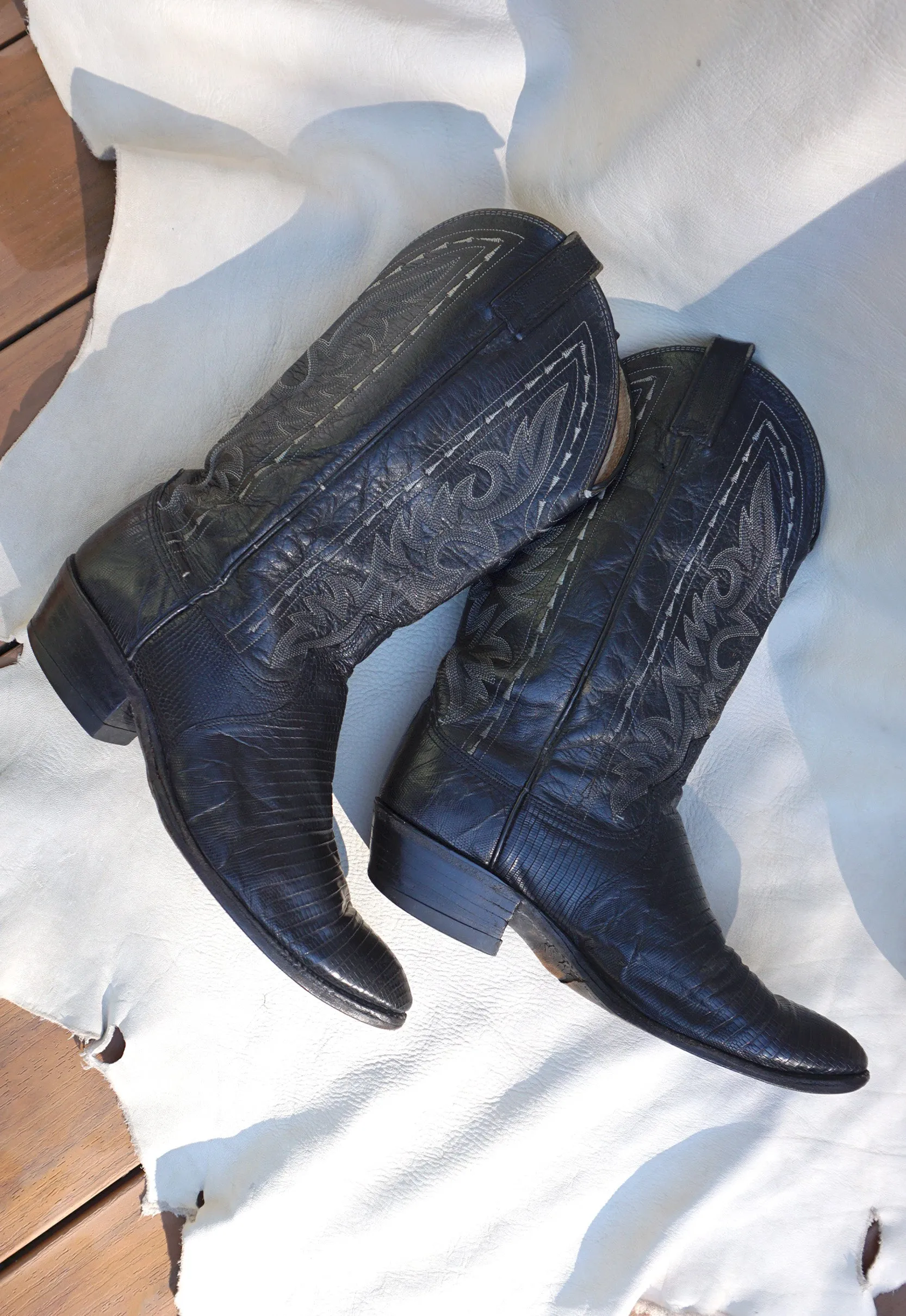 Vintage Black Dan Post Cowboy Boots Men's Size 10D