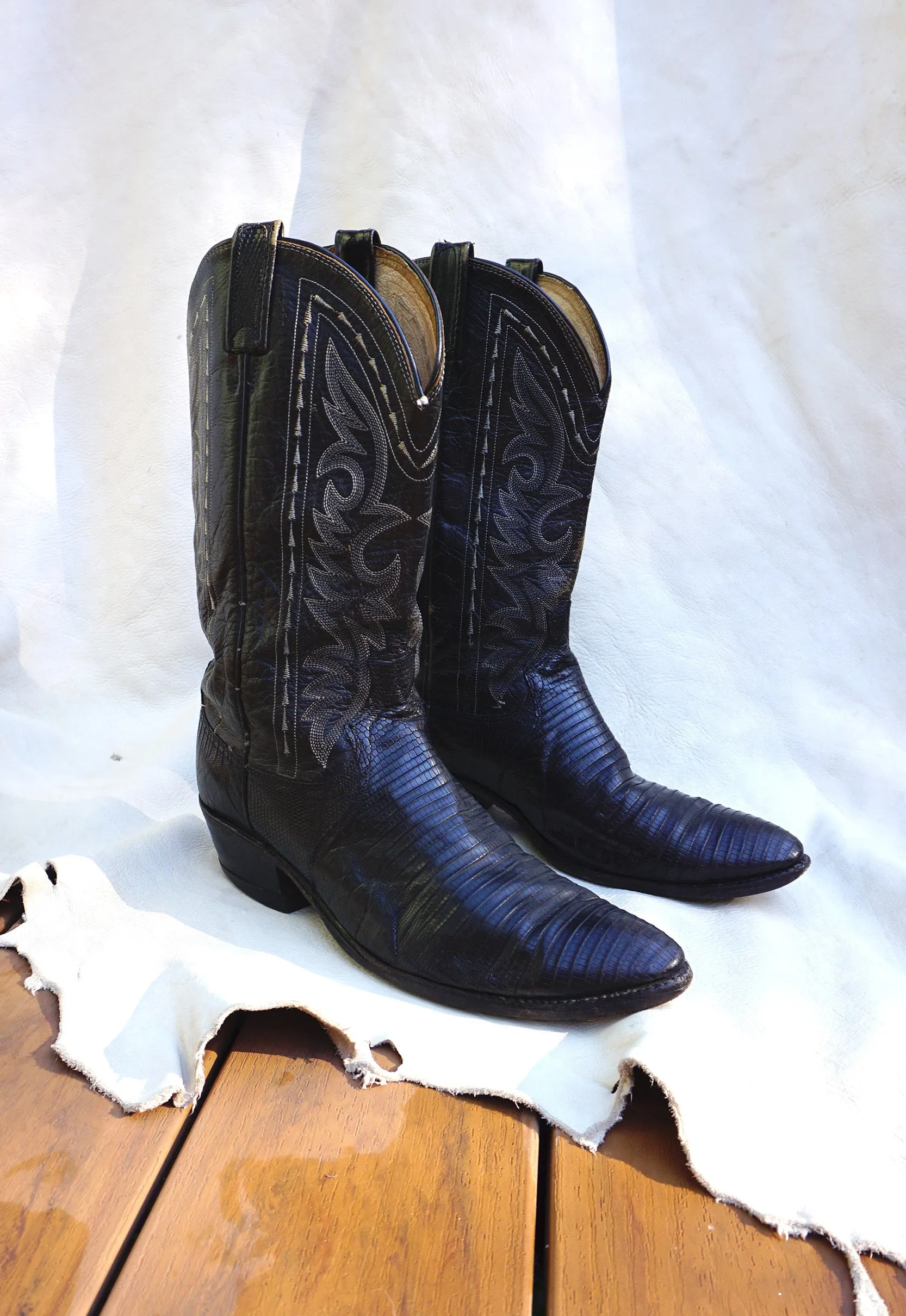 Vintage Black Dan Post Cowboy Boots Men's Size 10D