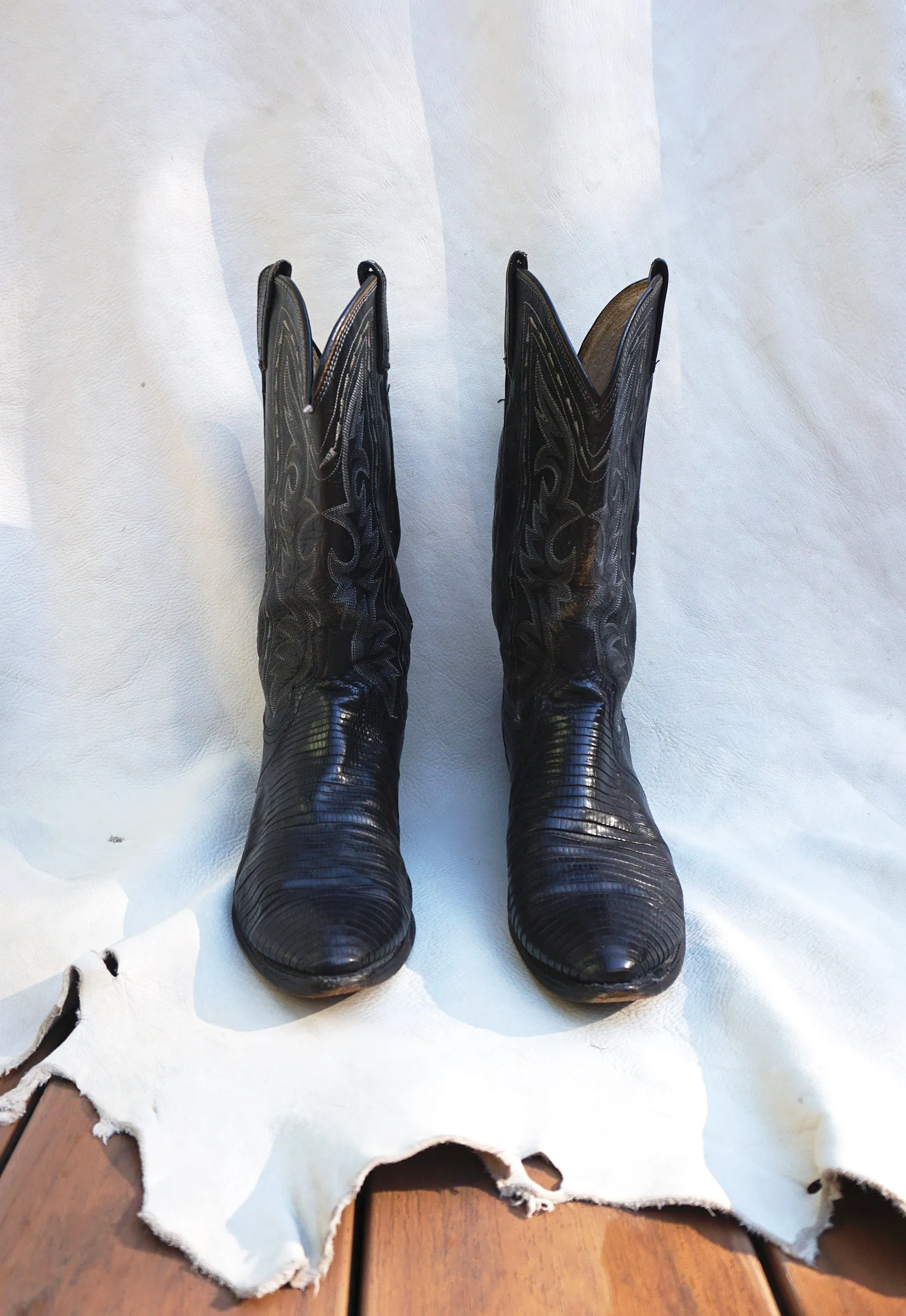 Vintage Black Dan Post Cowboy Boots Men's Size 10D